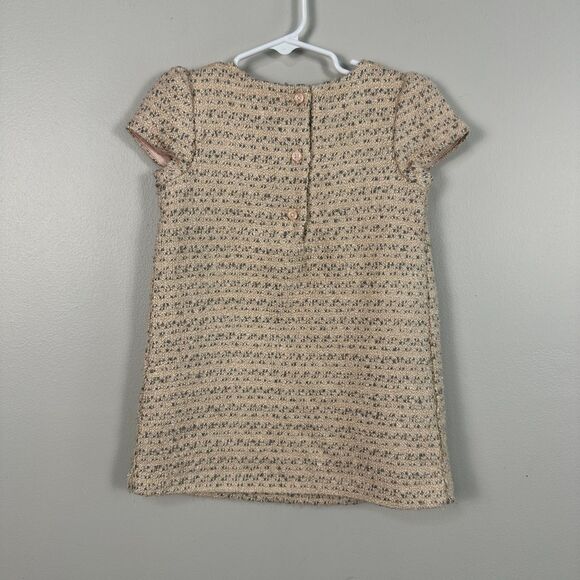 Janie and Jack Girls 2T Blush Boucle Tweed Dress Short Sleeve Bow Ruffle Pink - Picture 3 of 3